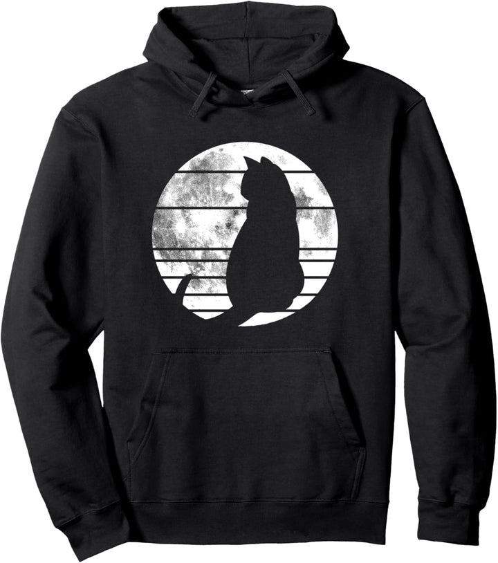 Katzenmotiv Fun Retro Streifen Vintage Mond Pullover Hoodie