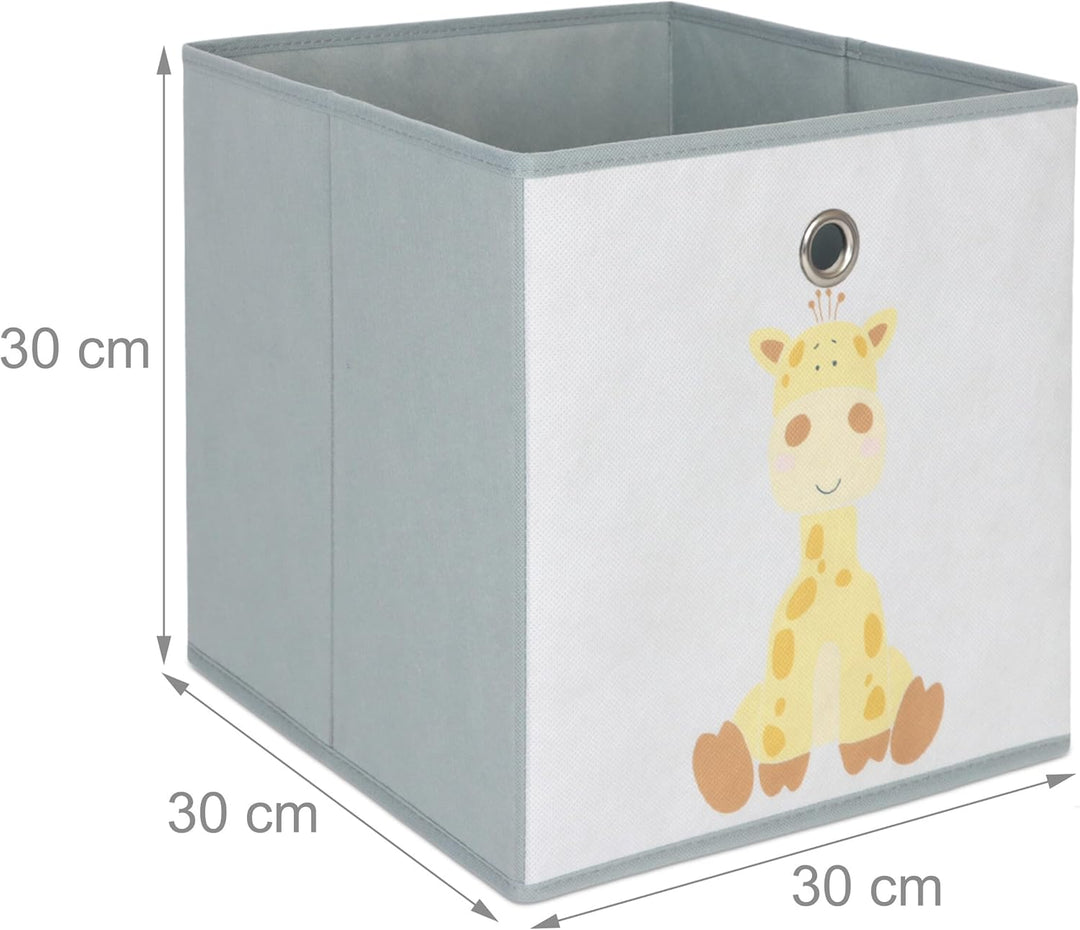 Relaxdays 3er Set, Kinder Aufbewahrungsboxen, süsse Tier-Motive, Faltbox für Würfelregale, HBT: 30x3
