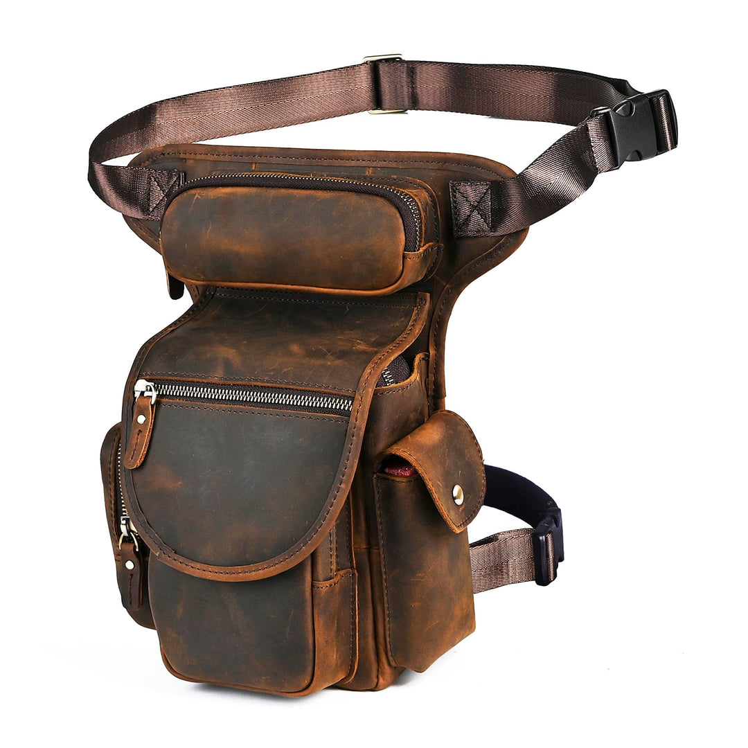 Herren Canvas + Leder Motorrad Reiten Tasche Beinbeutel Beintasche Aussenbeintasche Hüfttasche Drop