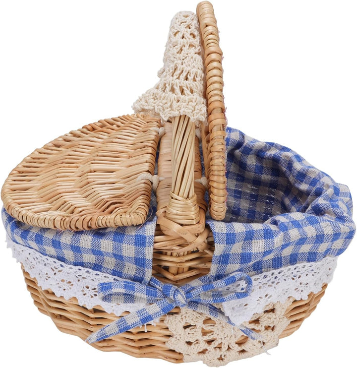 Weidenpicknickkorb mit Deckel und Griff, Picknickkorb für Camping -Gemüse -Pickeln, Doppelöffnungsde