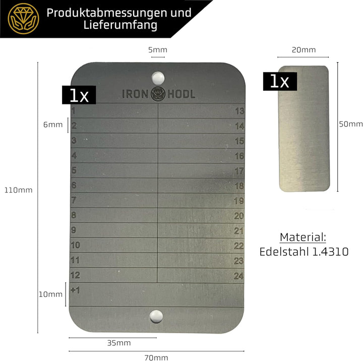 IRON HODL Steel Wallet Single inkl. Testplatte - 24+1 Recovery Seed Phrase Metallplatte Cold Wallet