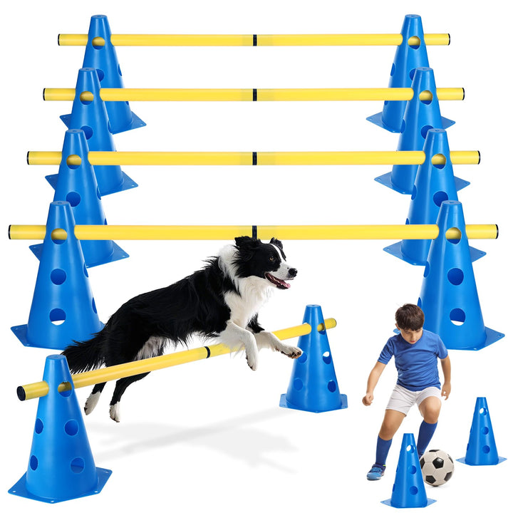 Agility Set Hunde Hürden Steckhürdenset,8 Kegel (24cm)+4 Stangen (81cm) ,Einstellbare Trainingshürde