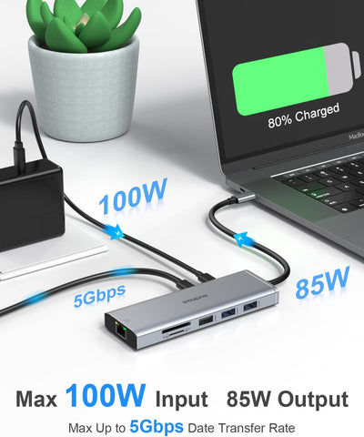 USB C Docking Station Dual Monitor 8K+4K HDMI Display, 10-in-1 4K@120Hz Dockingstation USB C Hub mit