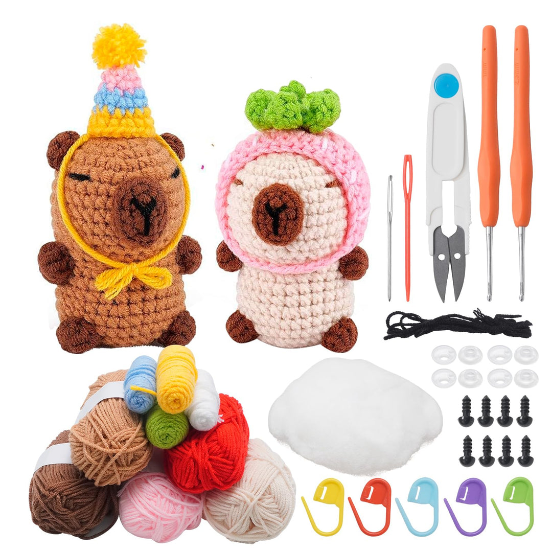 Hoypeyfiy Häkel-Set, Capybara-Stil Komplettes Häkeltiere Set mit Video-Anleitung Einfache Häkelanlei