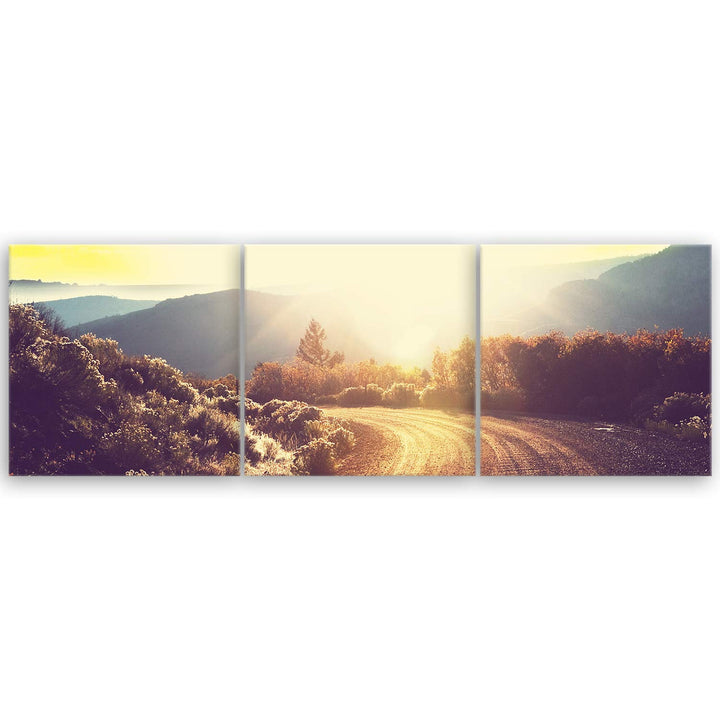 ge Bildet Bild auf Leinwand | Landschaftsbilder - road in forest E in 120x40 cm mehrteilig als Panor