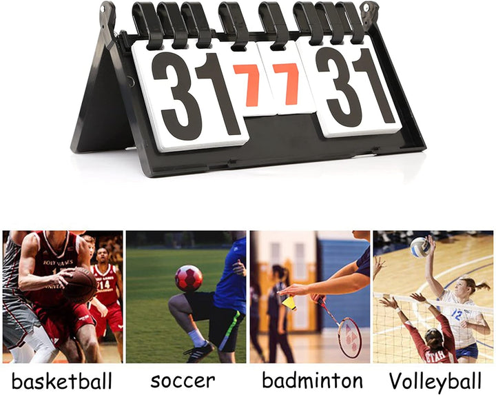 JasCherry Tragbare Flip Sport Anzeigetafel 4 Stellig Wettkämpfe Kerbe Zähltafel für Volleyball Badmi