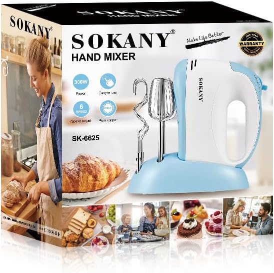SOKANY 300W Handmixer Handrührgerät - 5 Stufen & Turbo & Auswurf-Funktion I Hand Mixer Handrührer Rü
