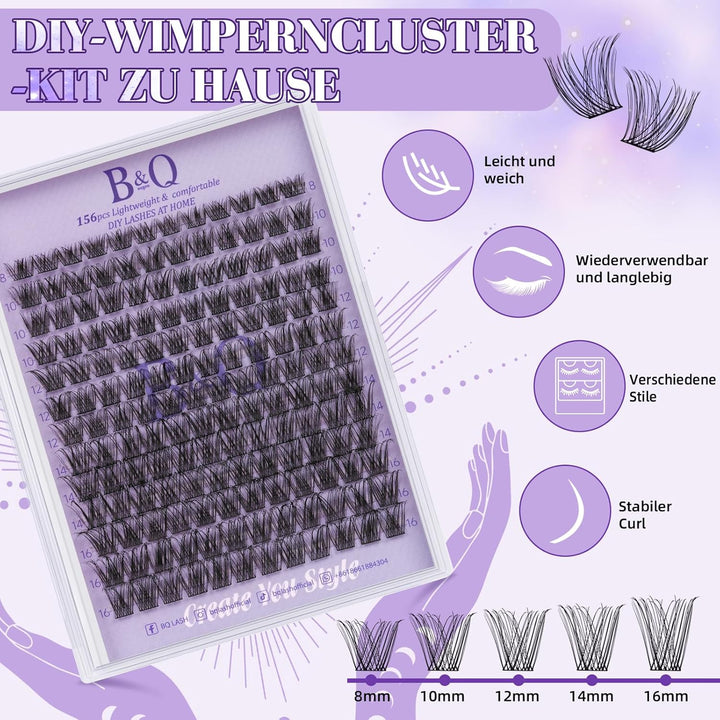B&Q Lashes Extension Set 156 PCS Lash Extension Set 8-16MIX Wimpern Extensions Mit Mascara Pinsel Kl
