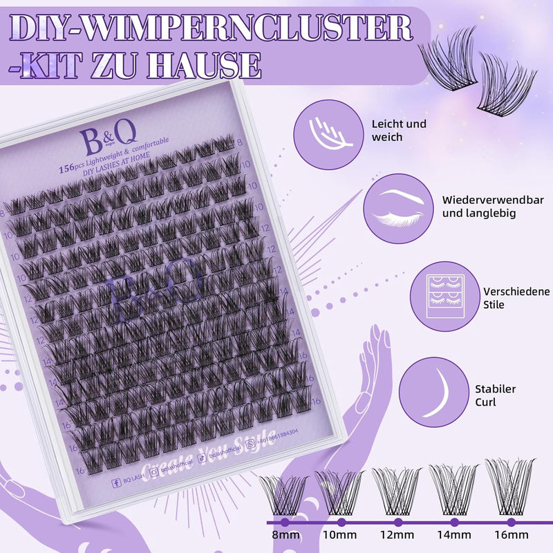 B&Q Lashes Extension Set 156 PCS Lash Extension Set 8-16MIX Wimpern Extensions Mit Mascara Pinsel Kl