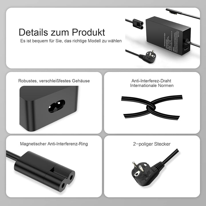 102W 15V 6.33A Microsoft Surface Pro Netzteil Laptop-Ladegerät Kompatibel mit Surface Pro 8 7 6 5 4