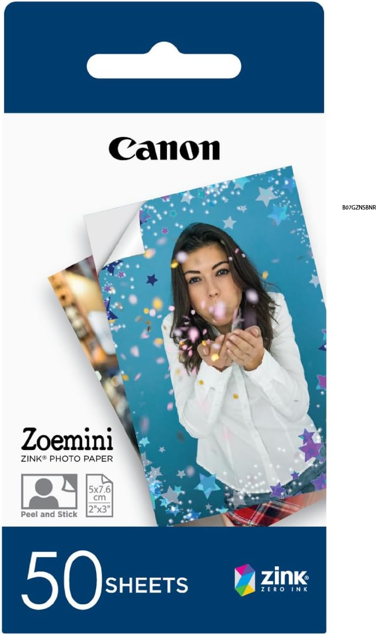 Canon Zoemini 5 x 7,5 cm ZINK Fotopapier | Packung Mit 50 Blatt | Keine Tinte, Kein Aufwand. | Perfe