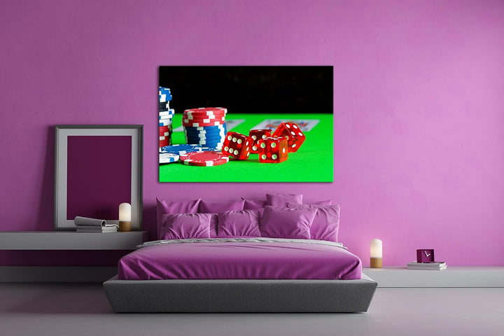 deyoli Glücksspiel Würfel und Poker Chips Format: 60x40 als Leinwandbild, Motiv fertig gerahmt auf E