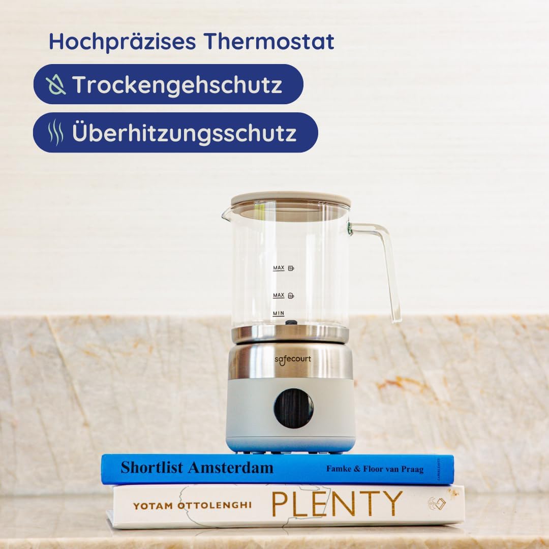 Safecourt Elektrischer Milchaufschäumer – herausnehmbarer Glasbehälter [500ML & 100% mikroplastikfre