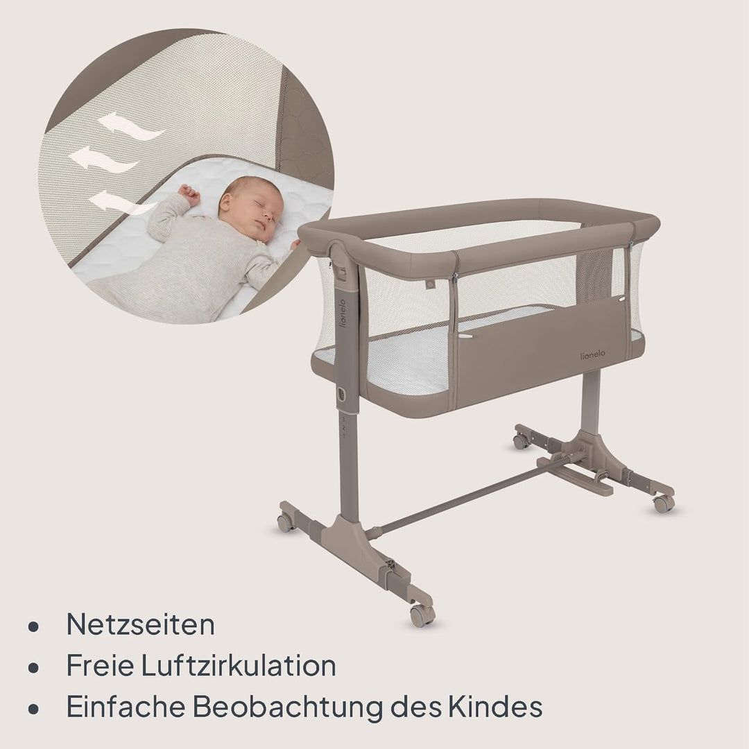 Lionelo Pari Beistellbett 3in1, 6-Fach höhenverstellbar mit Neigungsverstellung für Boxspringbett, a