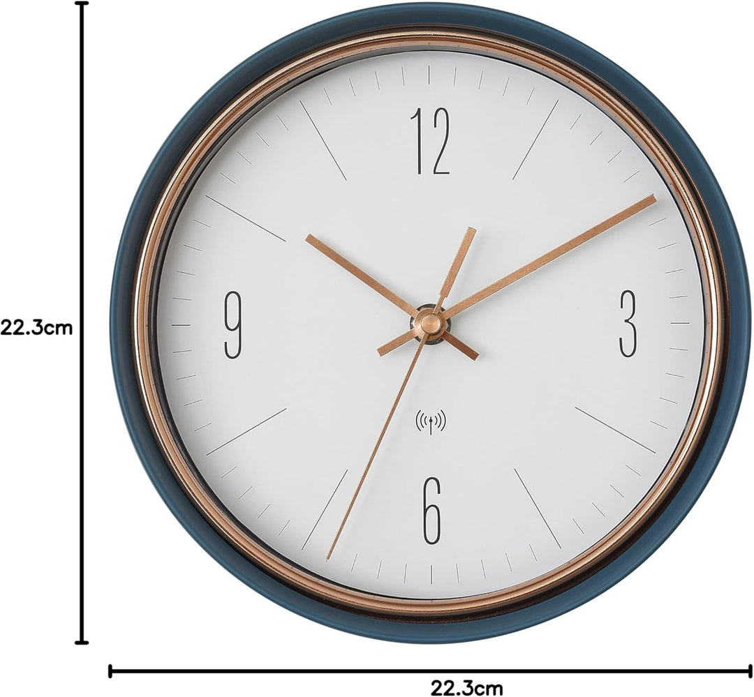 TFA Dostmann Wanduhr analog, 60.3547.20, Funkuhr, aus Metallrahmen mit kupferfarbenen Zeiger, Design