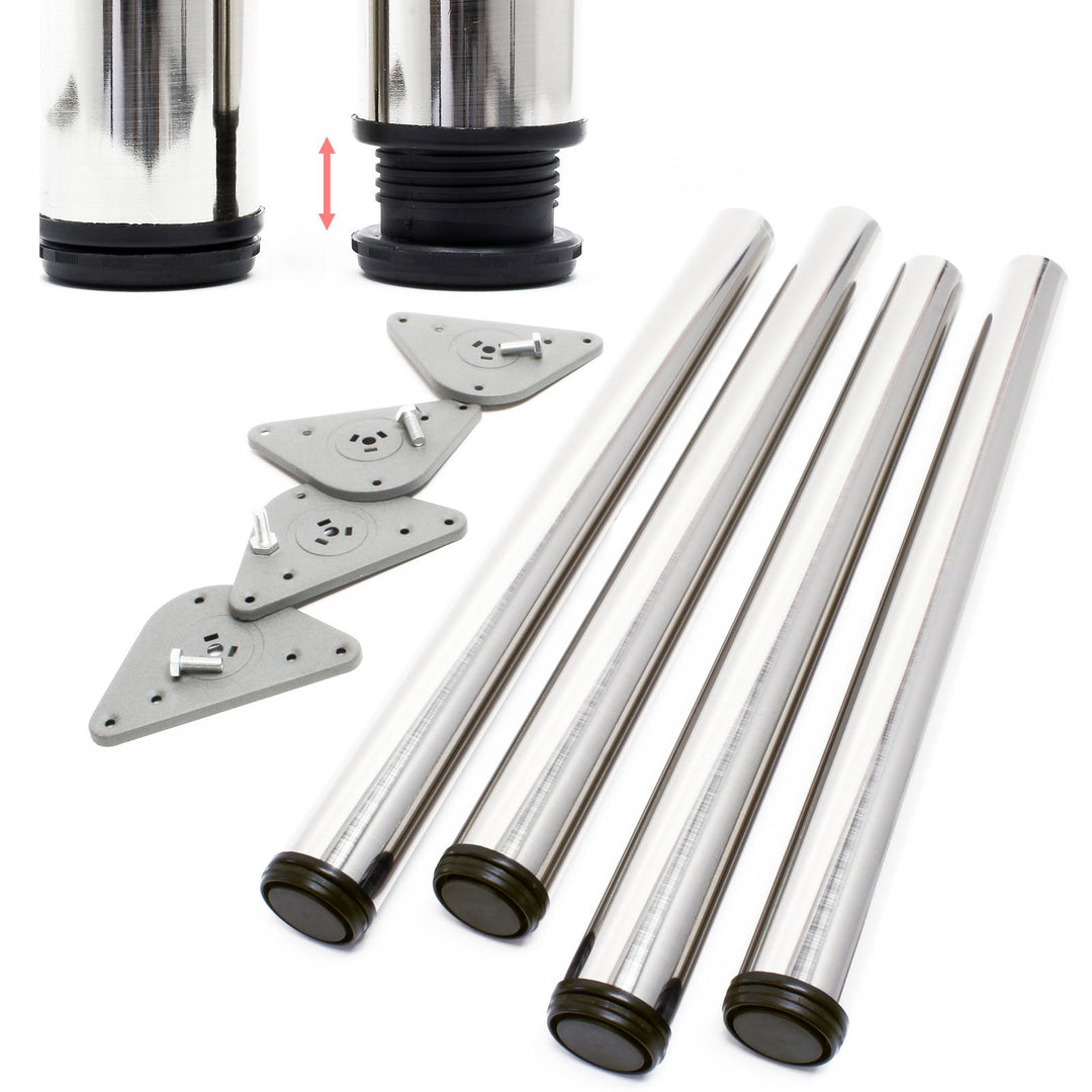 Wiltec Edelstahl Tischbein 4er Set Möbelfuss Verstellbar Ø60mm 710mm Nickel Nickel 710 mm, Nickel 71