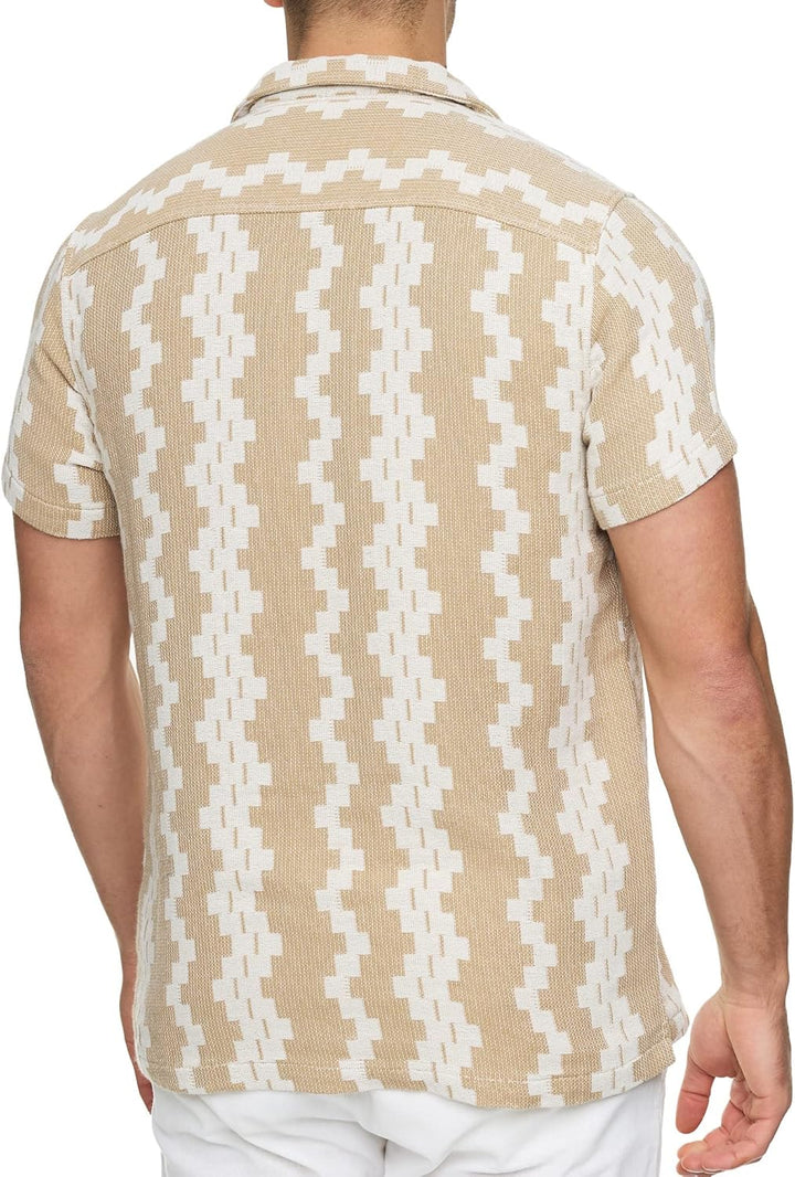 Indicode Herren INCosby Kurzarmhemd mit Button-Down-Kragen | Herrenhemd gestreift Kurzarm Hemd S Wei