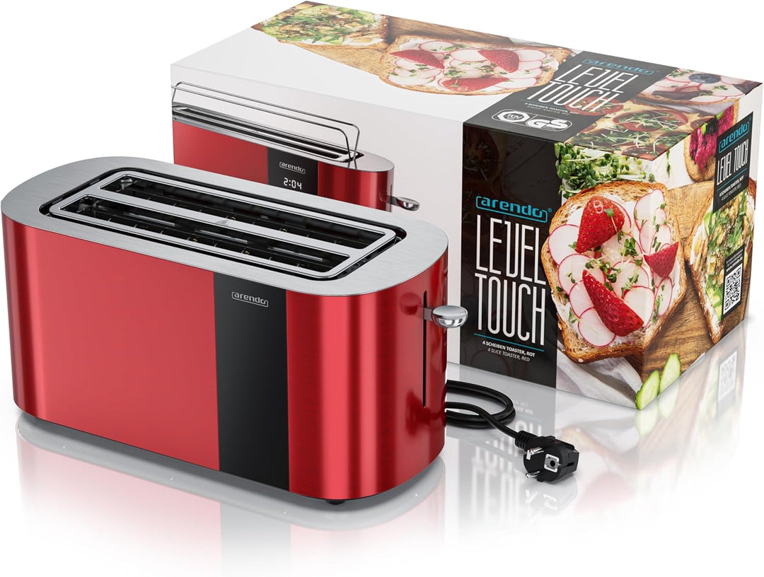Arendo - Edelstahl Toaster 4 Scheiben Langschlitz - Touchscreen – Doppelwandgehäuse – 1500 W – Integ