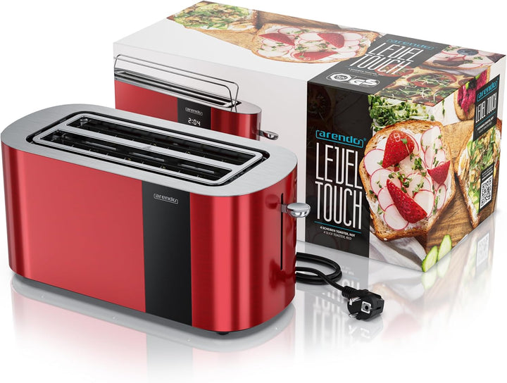 Arendo - Edelstahl Toaster 4 Scheiben Langschlitz - Touchscreen – Doppelwandgehäuse – 1500 W – Integ