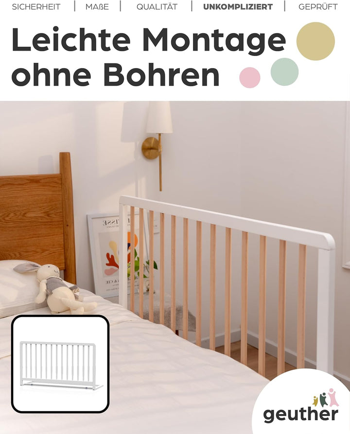 Geuther Bettschutzgitter Lissi Extrahoch: 60 cm - 110 cm lang in Weiss – Sicheres Bettgitter für Kle