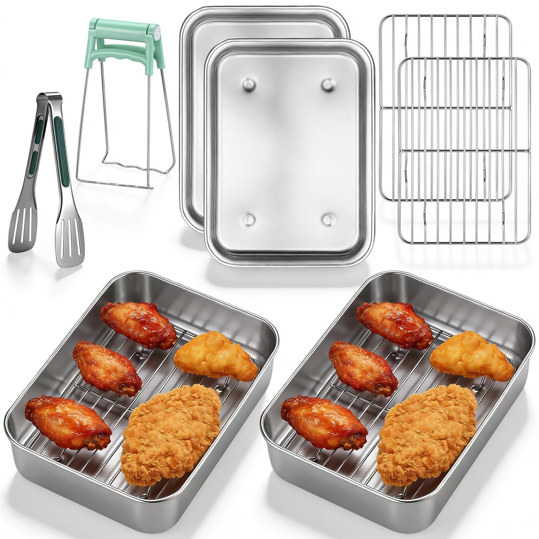 Zocipro 6 Stück Auflaufform Airfryer Edelstahl 304, Airfryer Zubehör mit 2 Schale, 2 Abtropfsieb & A
