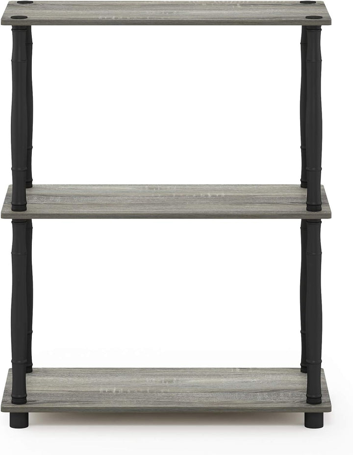 Furinno 3-Ebenen kompaktes Mehrzweck-Regal mit klassischem Rohr, holz, Französische Eiche Grau/Schwa