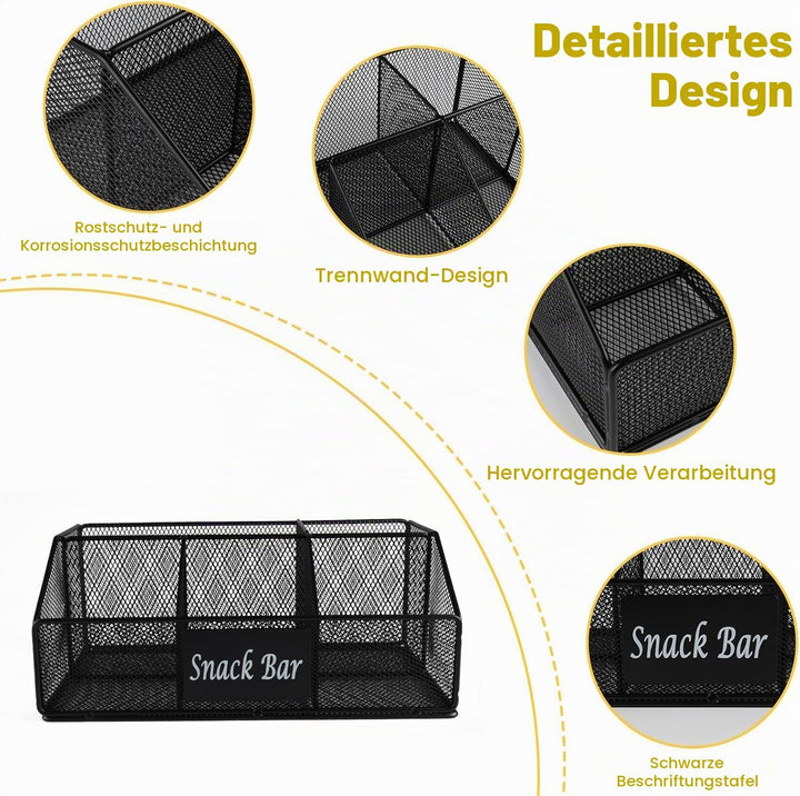 Metall Snack Organizer Küche mit 5 Fächern Schwarz Snackbox Aufbewahrung