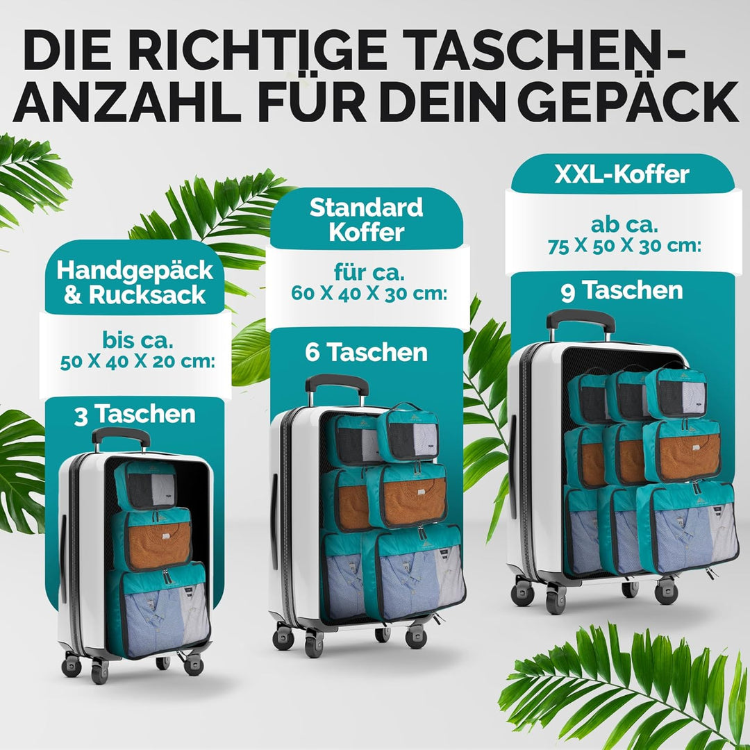TRAVEL BUDDY® Koffer Organizer Set - 100% Recycling Material - Ultra leicht & waschbar - 6 Packtasch