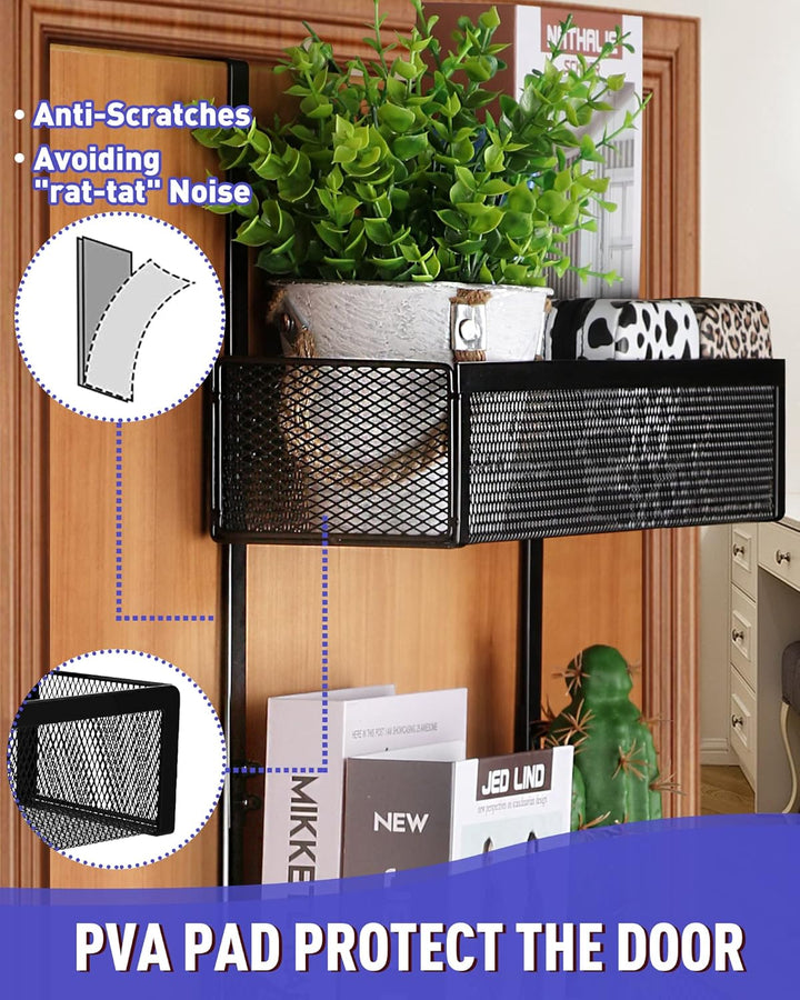 ENONCI Türhaken Zum Einhängen 15 Kleiderbügel Hakens mit 2 Mesh Korb über Tür Lagerung Rack, Kleider