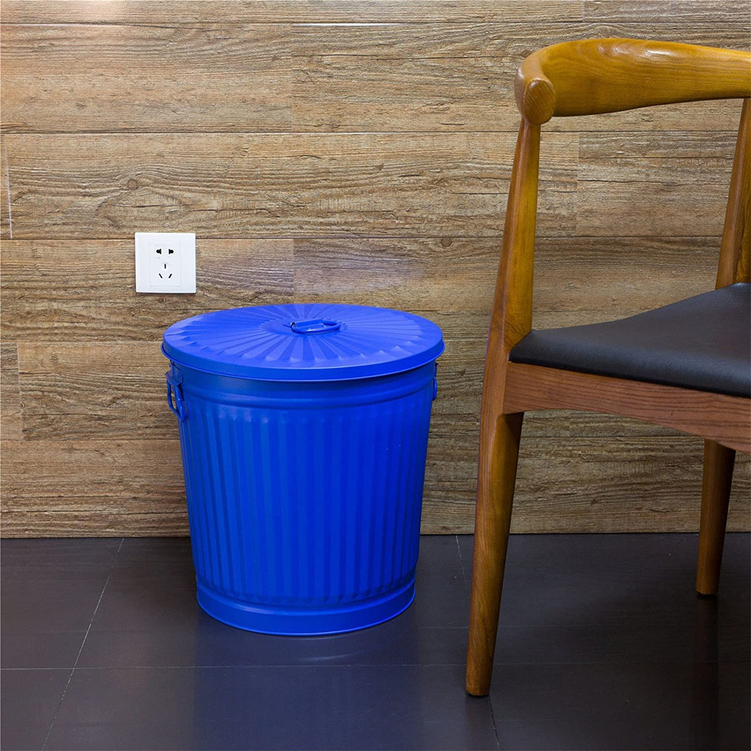 Jinfa 3 Sets Retrodesign Mülleimer mit Deckel | Blau | Ø 21,5 cm, Höhe 21,5 cm, 7 Liter 3 Stück - 7