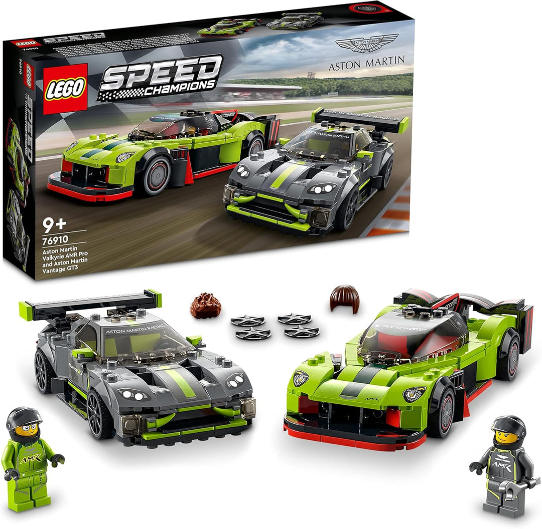 LEGO 76910 Speed Champions Aston Martin Valkyrie AMR Pro & Vantage GT3, Bausatz mit 2 Rennwagen, Mod