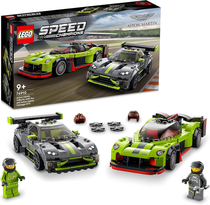 LEGO 76910 Speed Champions Aston Martin Valkyrie AMR Pro & Vantage GT3, Bausatz mit 2 Rennwagen, Mod