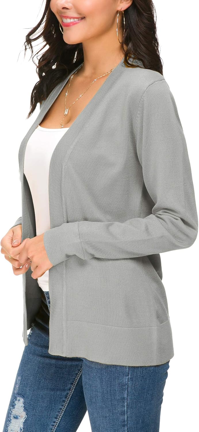 EXCHIC Damen Elegant Langarm Elastisch Strickjacke Cardigan Casual Leicht V-Ausschnitt Gestrickt Bla