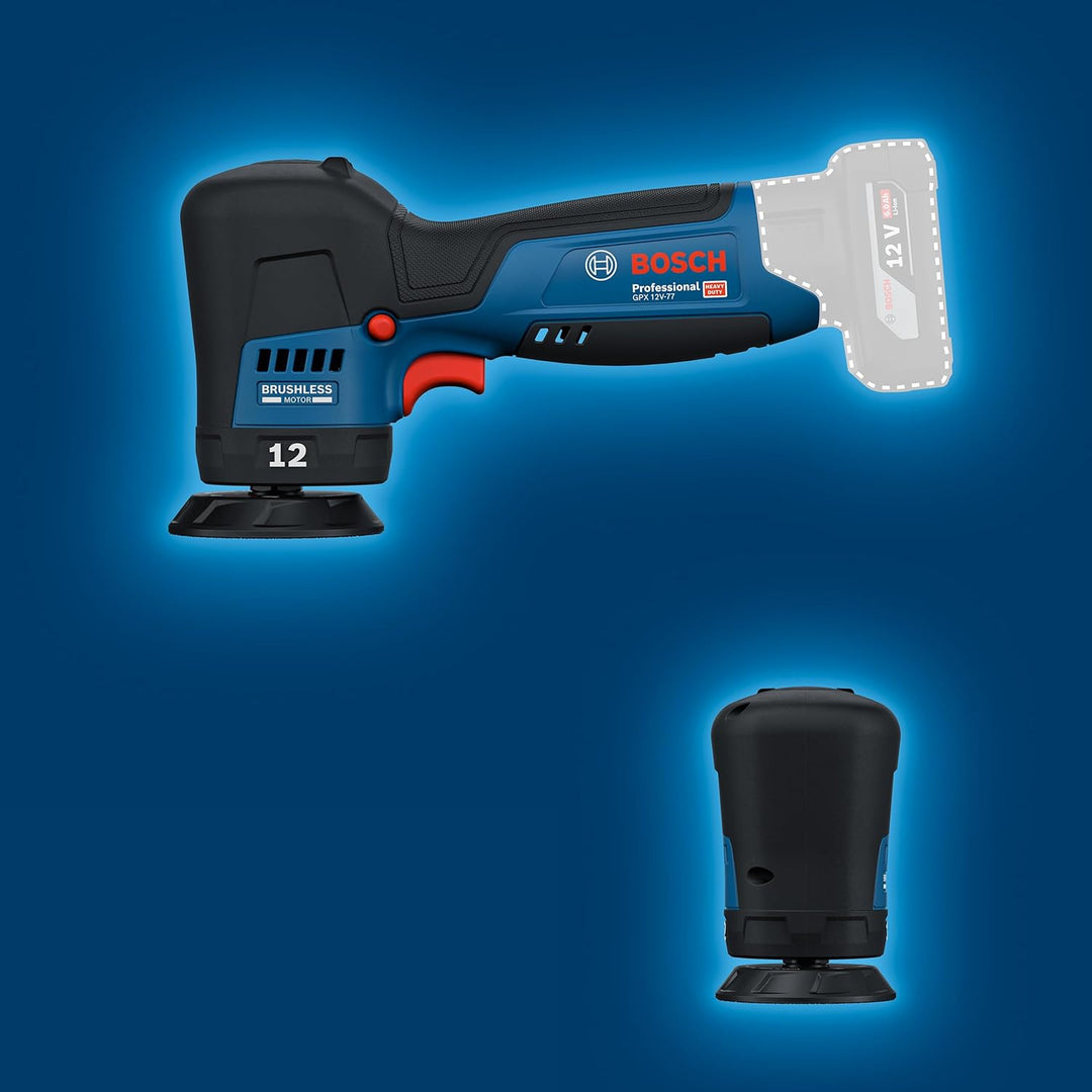 Bosch Professional 12V System Akku-Polierer GPX 12V-77 (inkl. montiertem 77 mm Klett-Stützteller, 77