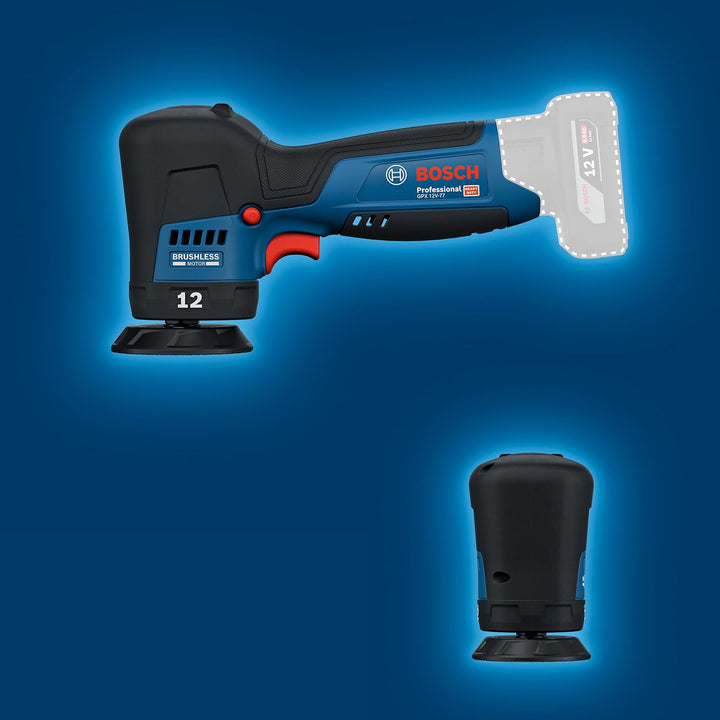 Bosch Professional 12V System Akku-Polierer GPX 12V-77 (inkl. montiertem 77 mm Klett-Stützteller, 77