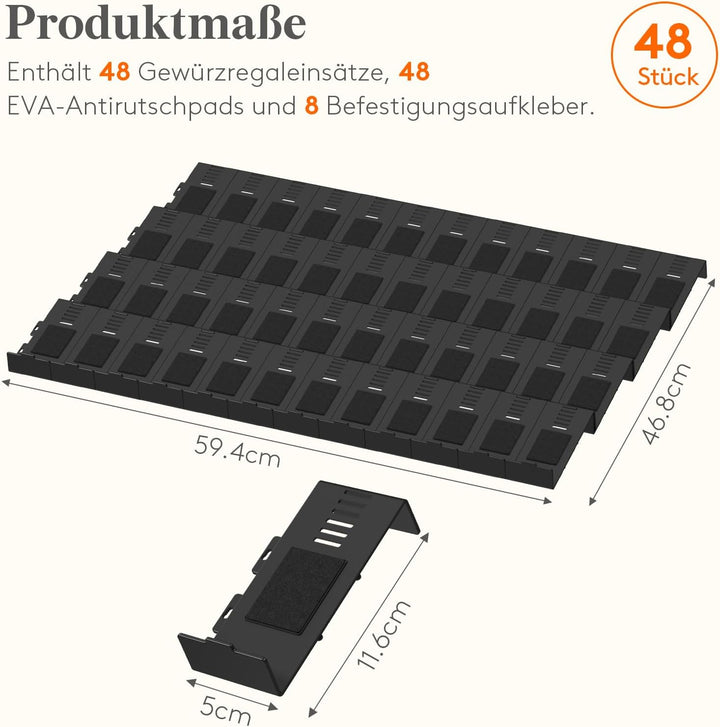 Lifewit Gewürzregal Schublade 48 Stück, Verstellbarer Gewürz Organizer für Alle Schubladen, Kombinie