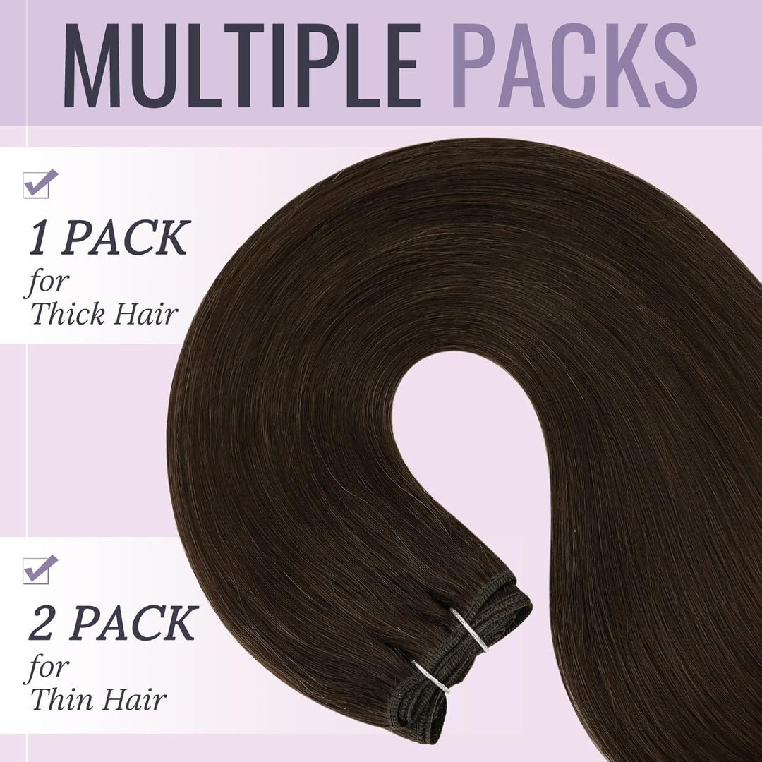 Fshine Echthaar Weft Tressen Echthaar 55cm/22zoll 100 Gramm Extensiones Faber Dunkelbraune Bundles W