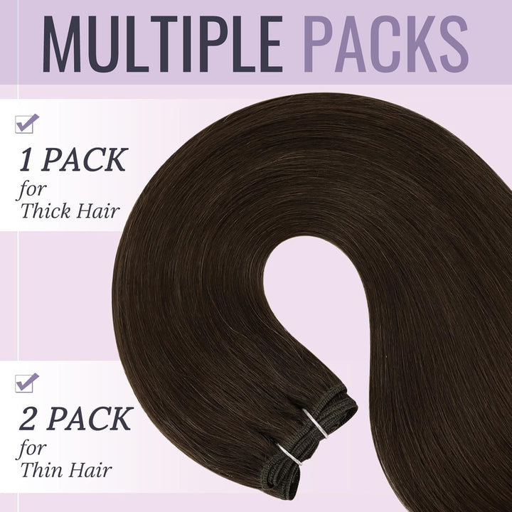 Fshine Echthaar Weft Tressen Echthaar 55cm/22zoll 100 Gramm Extensiones Faber Dunkelbraune Bundles W