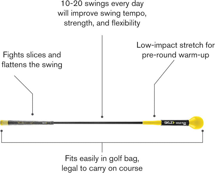 SKLZ Gold Flex, Golf Swing Trainer, Golf Accessories, Golf Training Aids, Flexible Fiberglass, Yello