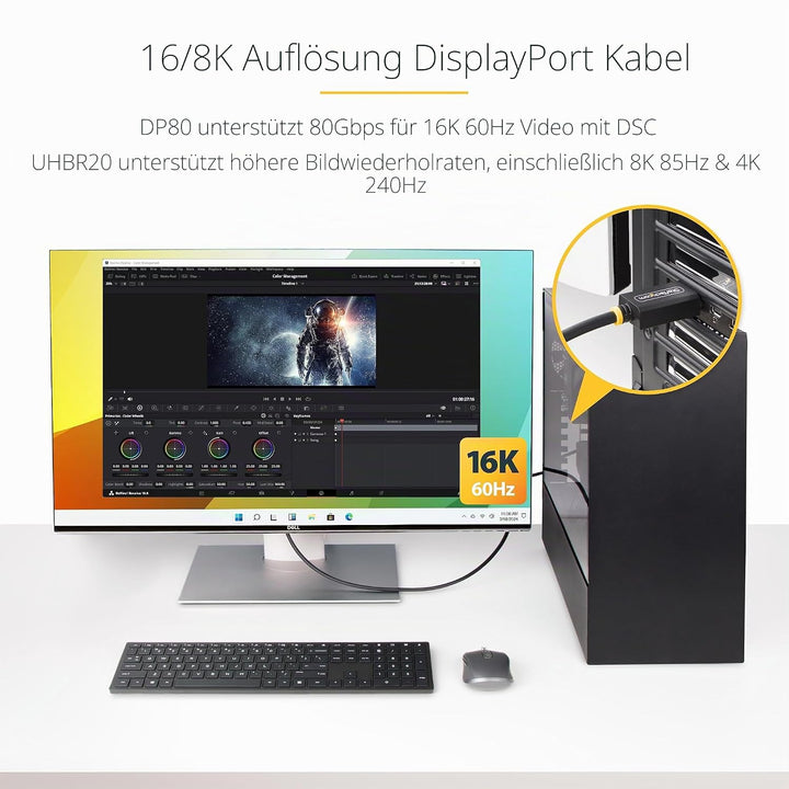StarTech.com 1m DisplayPort 2.1 Kabel, VESA-zertifiziert DP80 DisplayPort Kabel, UHBR20/HDR/DSC 1.2a