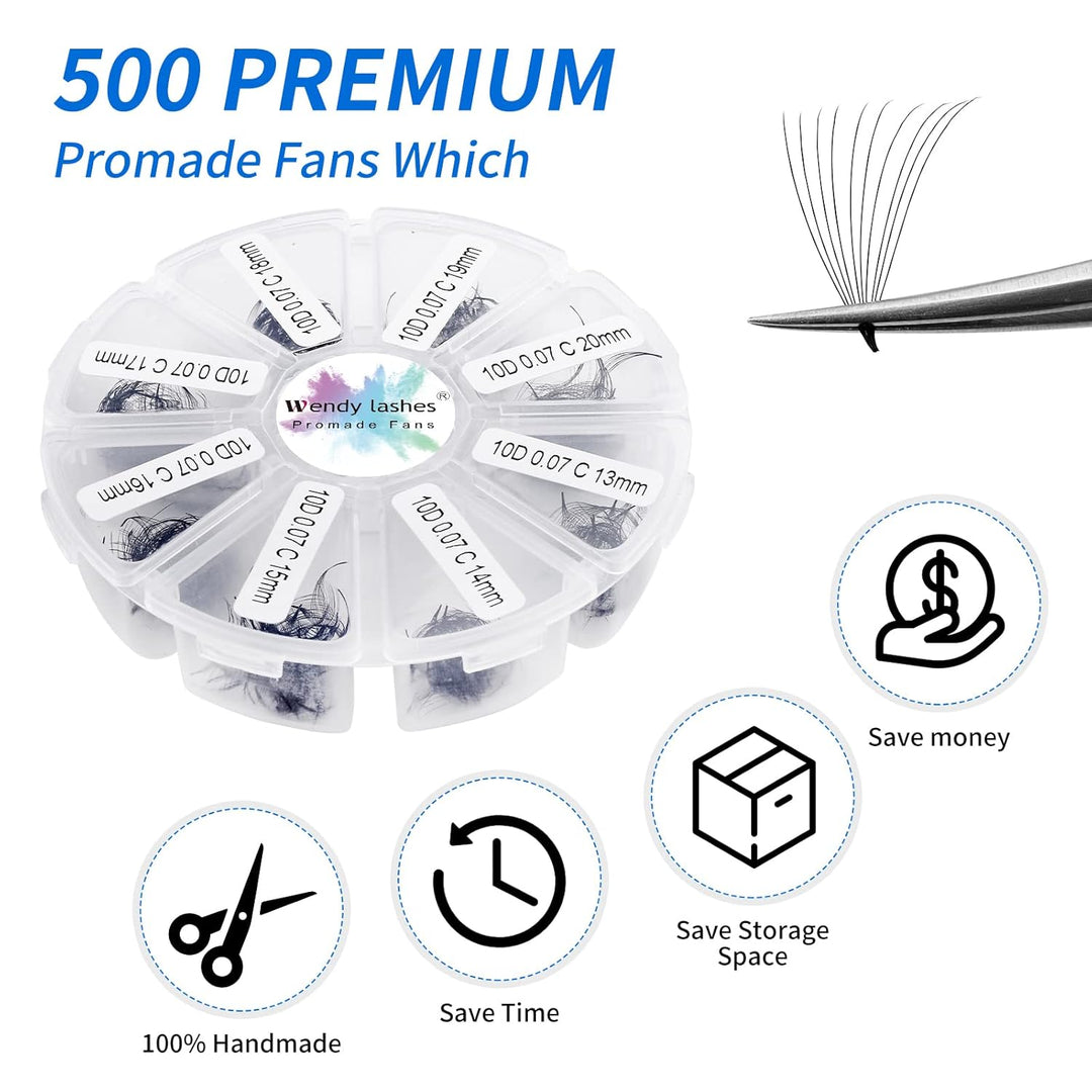 Russische Wimpern C Curl 500 Fans 10D 0,07 mm 13-20 mm gemischte vorgefertigte Wimpernverlängerung R