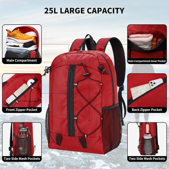 ZZY Wanderrucksack 25L Faltbarer Rucksack – Leichter, Wasserfester Tagesrucksack Daypack für Outdoor