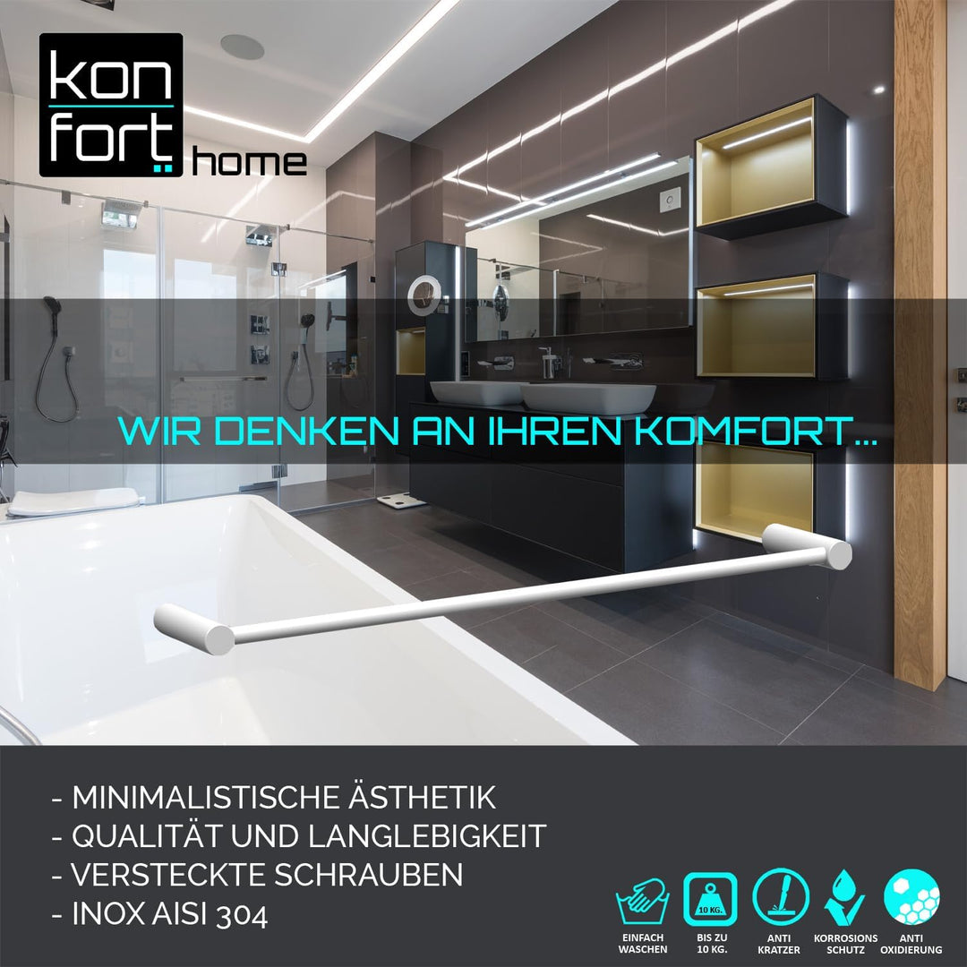 Kon-fort Home Handtuchhalter Weiss 30cm zum Bohren Bad, Edelstahl Gebürstet Wandmontage, Handtuchsta