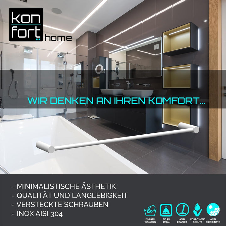 Kon-fort Home Handtuchhalter Weiss 30cm zum Bohren Bad, Edelstahl Gebürstet Wandmontage, Handtuchsta