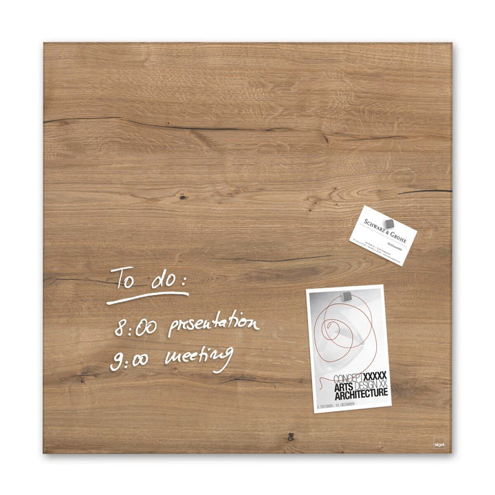 SIGEL GL254 Premium Glas-Magnettafel 48 x 48 cm Natural-Wood / Holzoptik hochglänzend, TÜV geprüft,