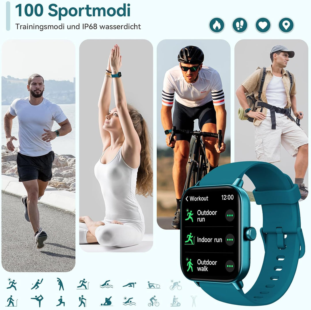 Smartwatch Herren mit Telefonfunktion,1,8" Fitnessuhr Damen mit Herzfrequenz SpO2 Stress Schlafmonit