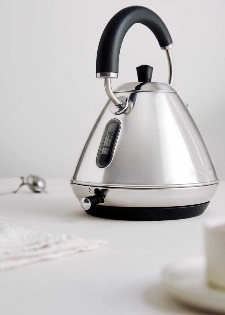 CREATE KETTLE RETRO M Elektrischer Wasserkocher, verchromt, schnelles Kochen, Fassungsvermögen 1 l,