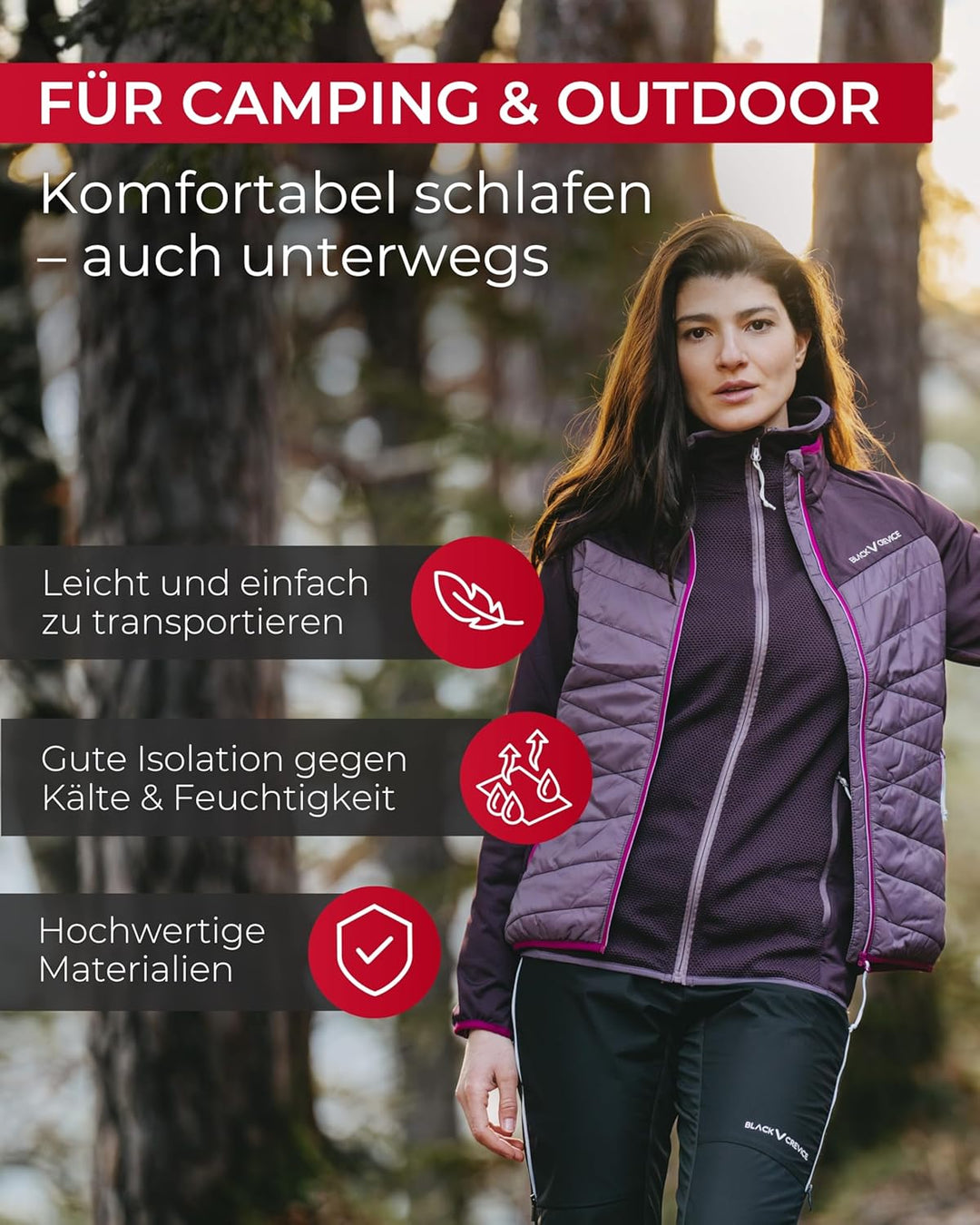 Black Crevice selbstaufblasbare Luftmatratze I Isomatte selbstaufblasend I Outdoor-Isomatte I aufbla