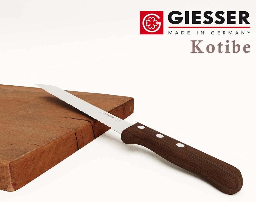 GIESSER seit 1776 - Made in Germany - Brotmesser mit Holzgriff rutschfest Kotibe, 21 cm, Wellenschli