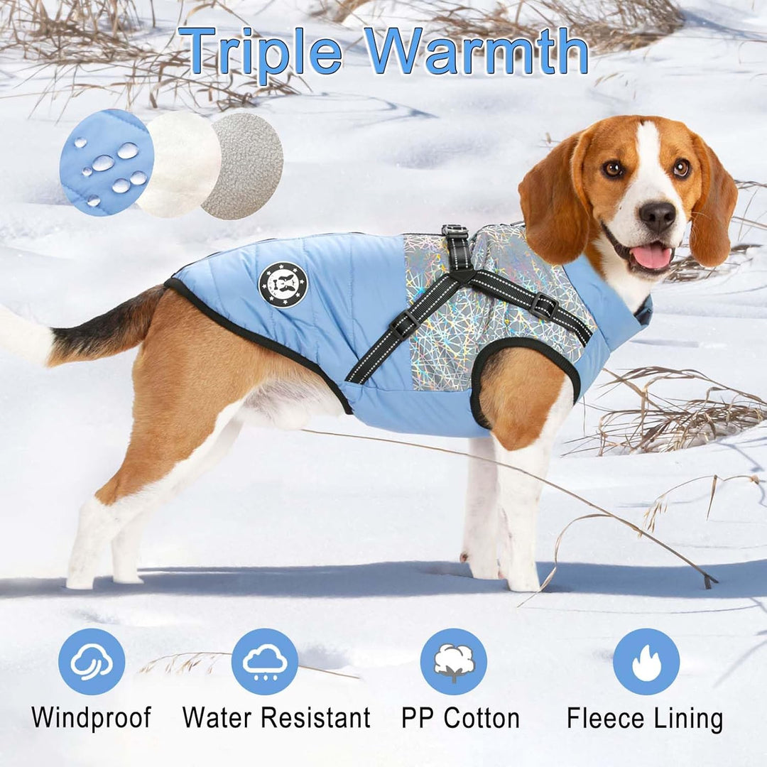 LUOWAN Hundemantel für kleine Hunde, Hundemantel mit Geschirr, Reflektierende Outdoor-Hundeweste, Wi